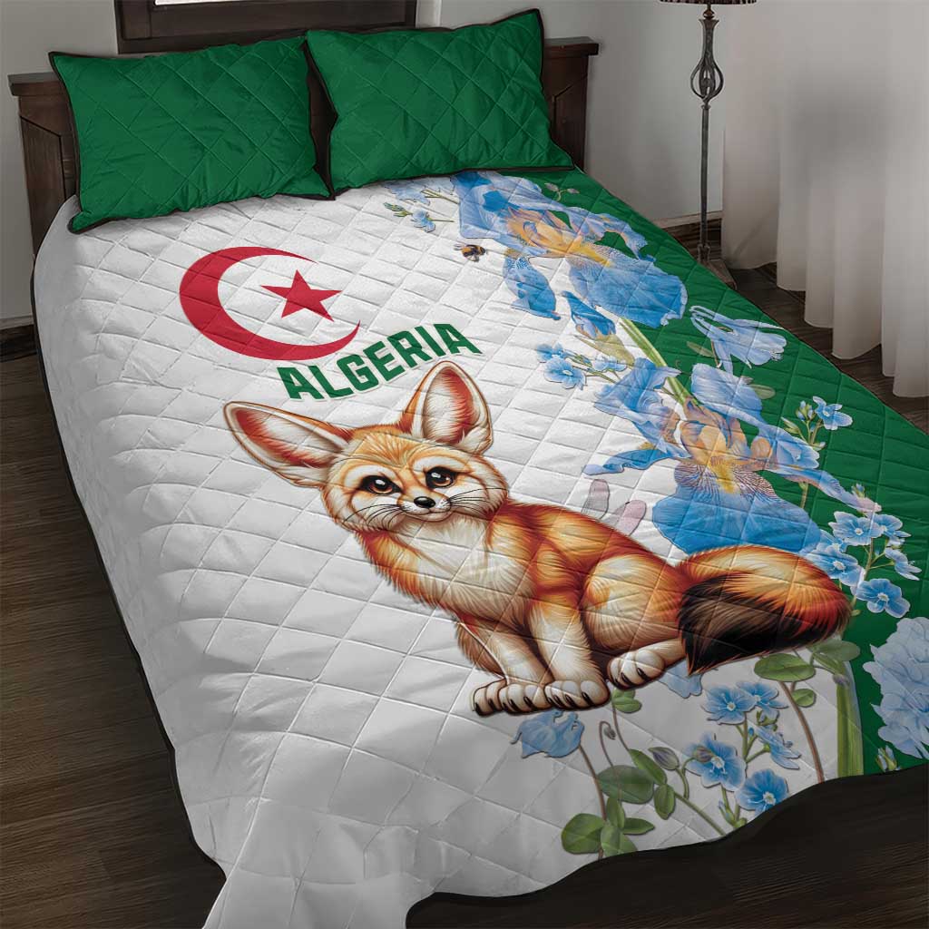 Afro Algeria Quilt Bed Set Fennec Fox With Blue Isris Flower