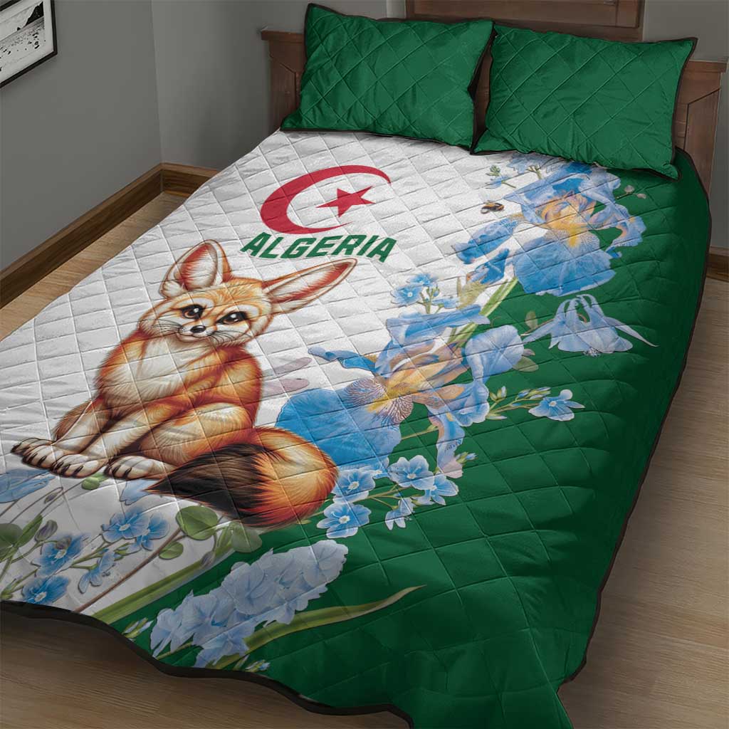 Afro Algeria Quilt Bed Set Fennec Fox With Blue Isris Flower