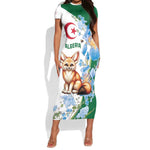 Afro Algeria Short Sleeve Bodycon Dress Fennec Fox With Blue Isris Flower LT15