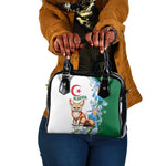 Afro Algeria Shoulder Handbag Fennec Fox With Blue Isris Flower