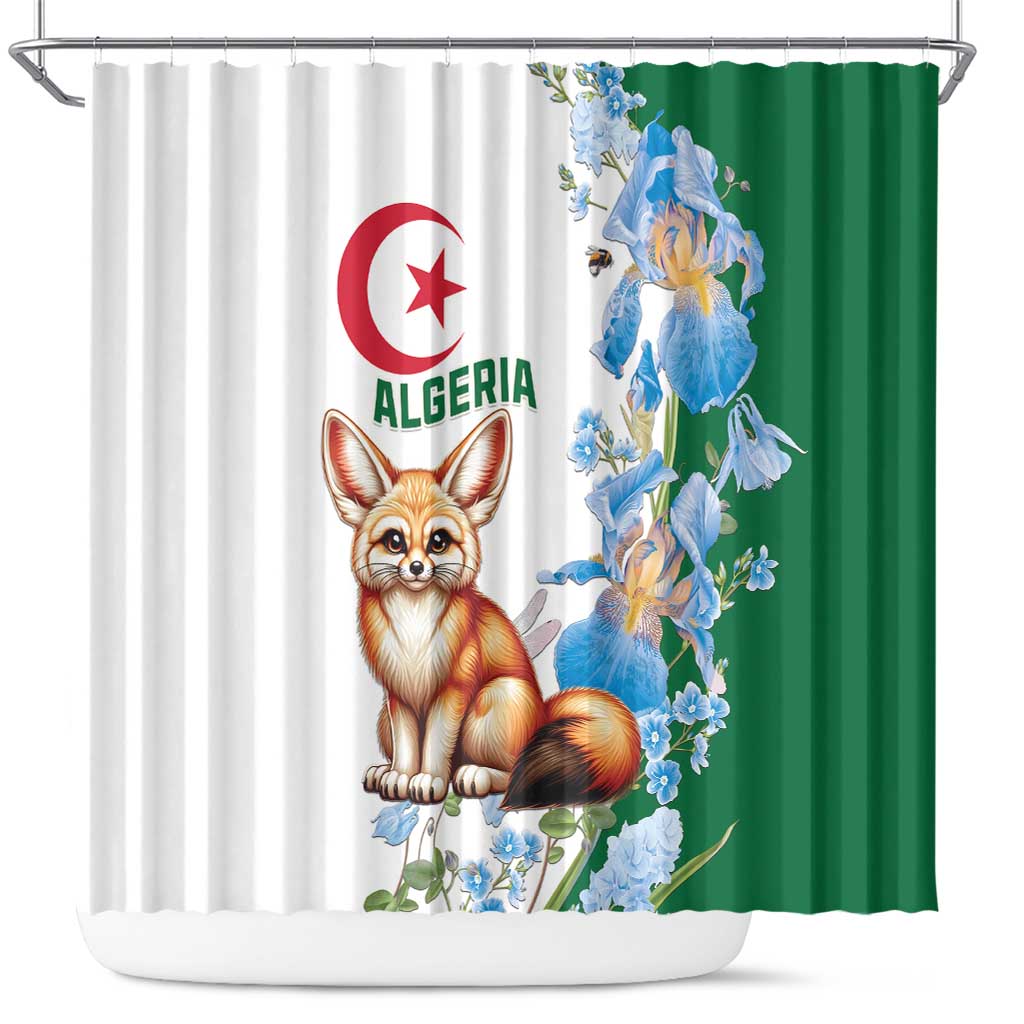 Afro Algeria Shower Curtain Fennec Fox With Blue Isris Flower