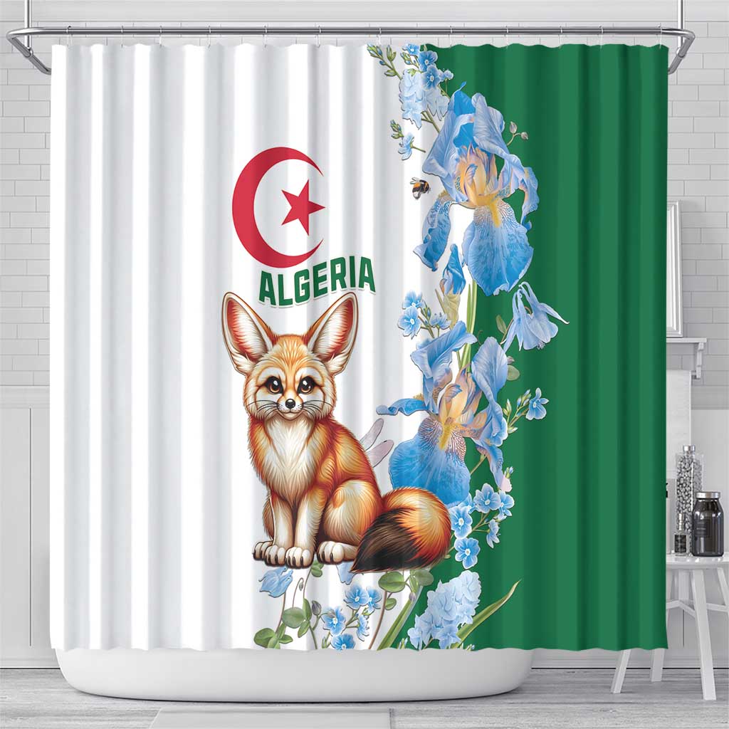 Afro Algeria Shower Curtain Fennec Fox With Blue Isris Flower
