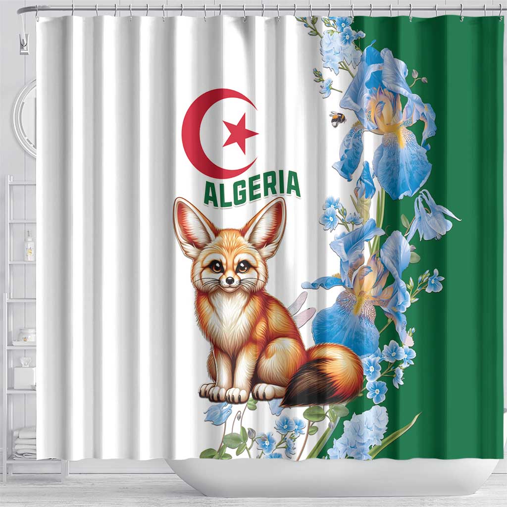 Afro Algeria Shower Curtain Fennec Fox With Blue Isris Flower