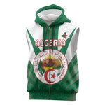Personalised Afro Algeria Sleeveless Zip Hoodie Coat Of Arms With Islamic Pattern - African Pride