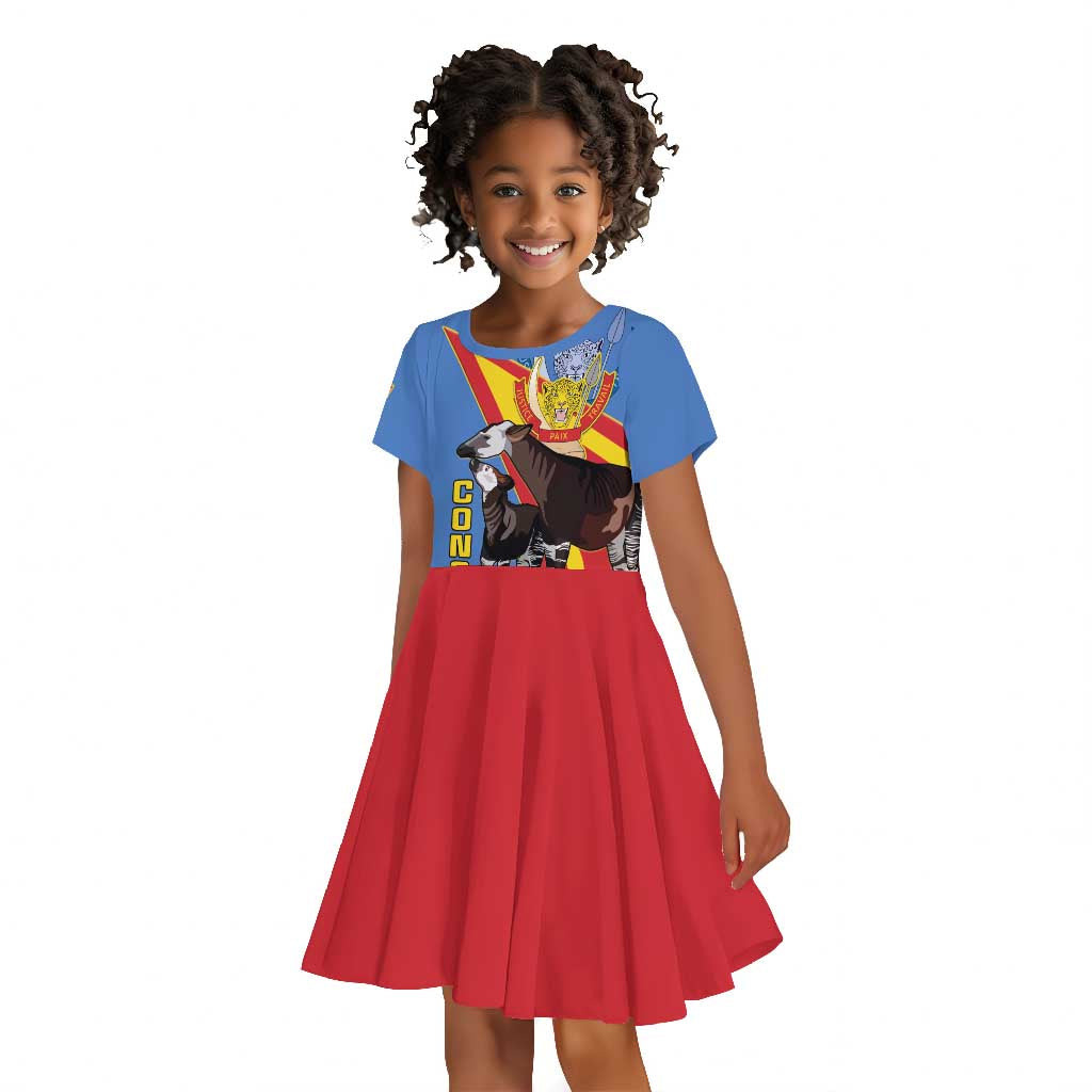DR Congo Kid Short Sleeve Dress Okapi Coat Of Arms