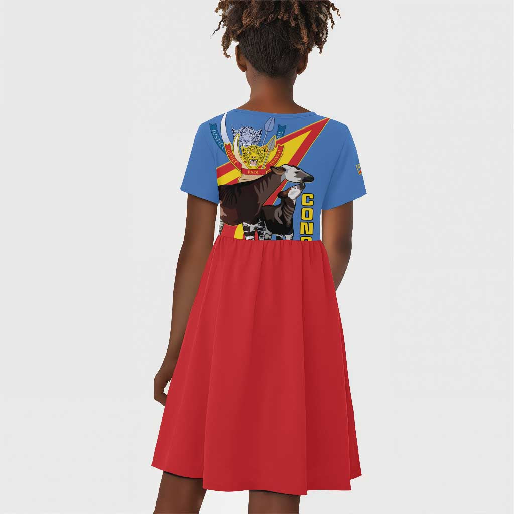 DR Congo Kid Short Sleeve Dress Okapi Coat Of Arms
