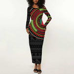 Cameroon African Tribal Pattern Long Sleeve Bodycon Dress Chest Arm Tattoo LT15