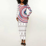 Liberia African Tribal Pattern Long Sleeve Bodycon Dress Chest Arm Tattoo LT15