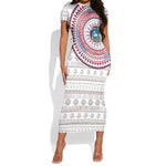 Liberia African Tribal Pattern Short Sleeve Bodycon Dress Chest Arm Tattoo LT15