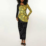 Eritrea African Tribal Mix Paisley Pattern Long Sleeve Bodycon Dress Chest Arm Tattoo LT15
