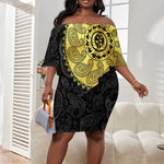 Eritrea African Tribal Mix Paisley Pattern Off Shoulder Short Dress Chest Arm Tattoo