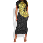 Eritrea African Tribal Mix Paisley Pattern Short Sleeve Bodycon Dress Chest Arm Tattoo LT15