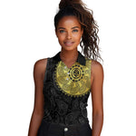 Eritrea African Tribal Mix Paisley Pattern Women Sleeveless Polo Shirt Chest Arm Tattoo