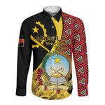 Personalized República de Angola Long Sleeve Button Shirt Coat Of Arms With Map