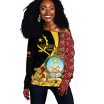 Personalized República de Angola Off Shoulder Sweater Coat Of Arms With Map
