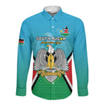 Personalised South Sudan Long Sleeve Button Shirt Coat Of Arms - Happy Independence Day