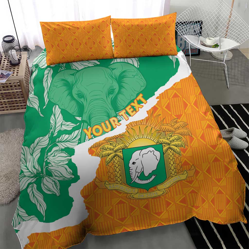 Personalized Afro Ivory Coast Bedding Set Coat Of Arms With Kente Pattern