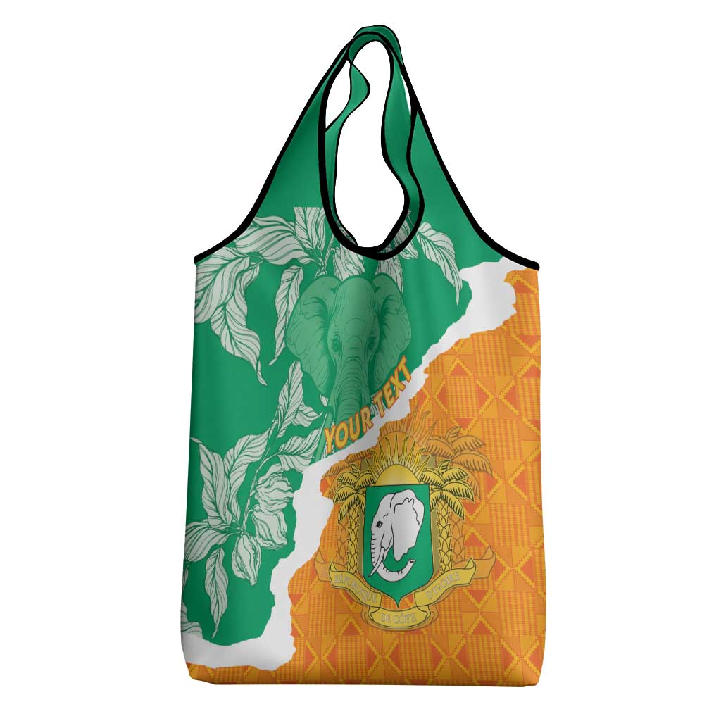 Personalized Afro Ivory Coast Grocery Bag Coat Of Arms With Kente Pattern