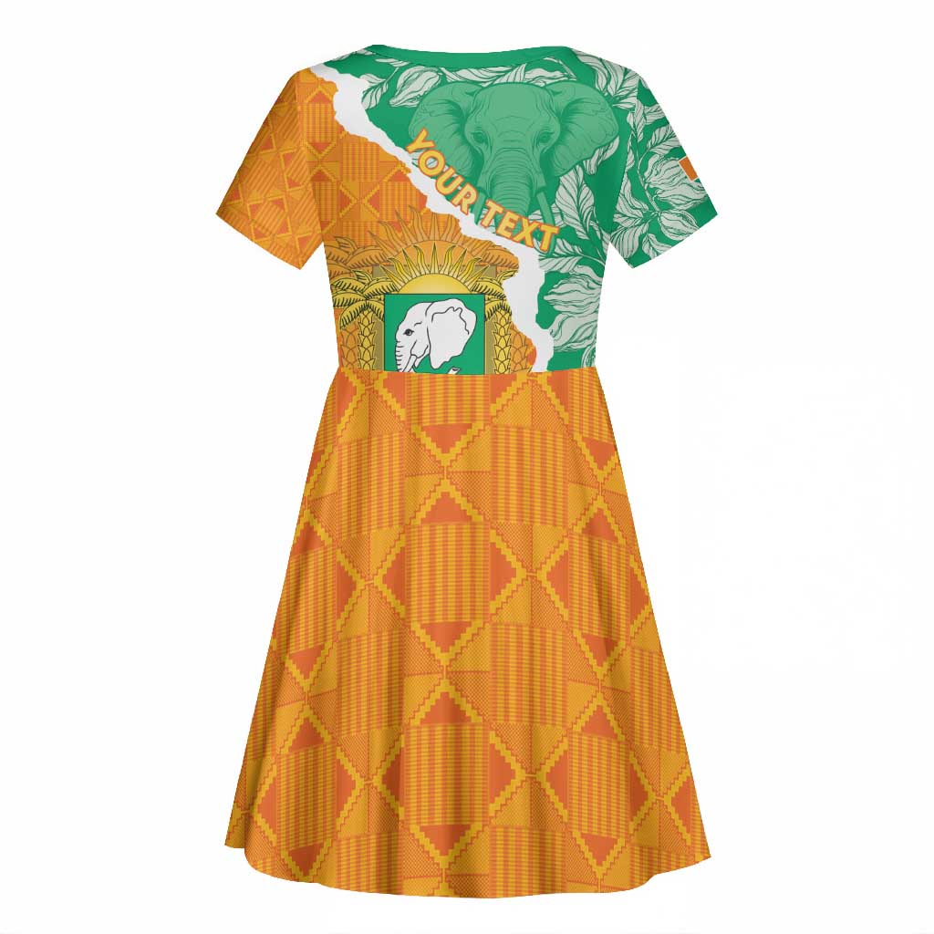 Personalized Afro Ivory Coast Kid Short Sleeve Dress Coat Of Arms With Kente Pattern