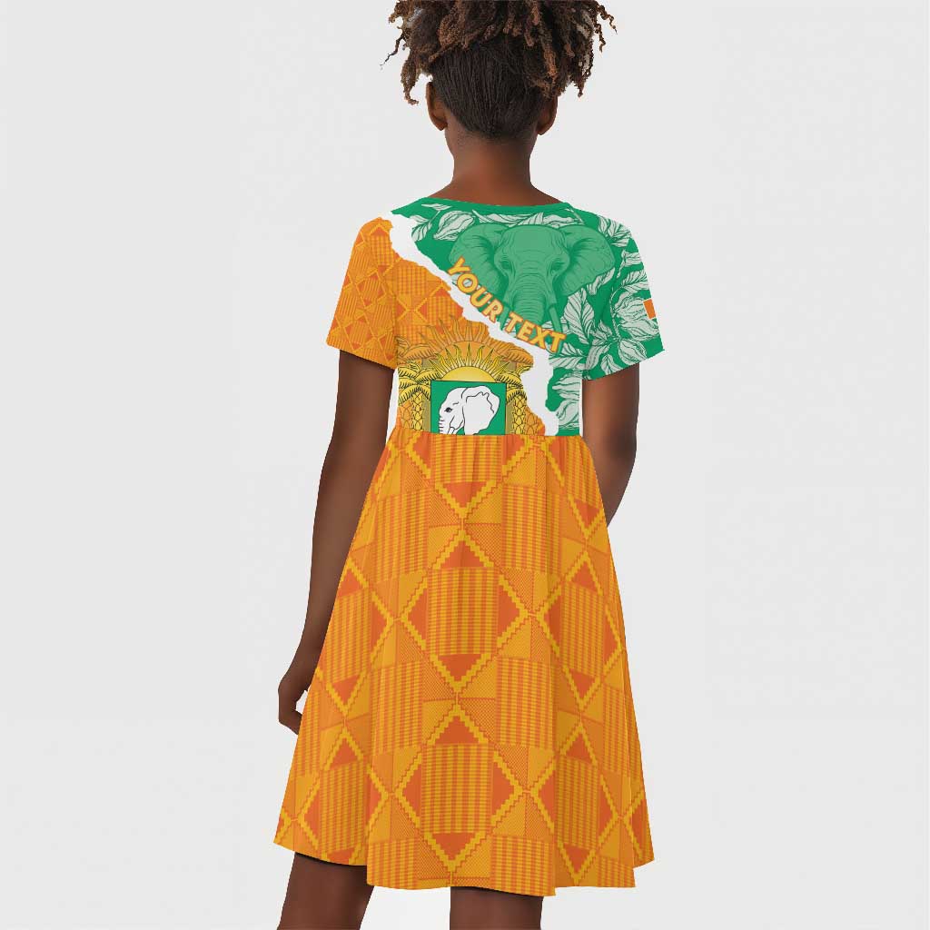 Personalized Afro Ivory Coast Kid Short Sleeve Dress Coat Of Arms With Kente Pattern