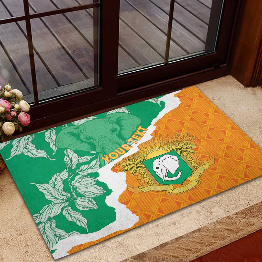 Personalized Afro Ivory Coast Rubber Doormat Coat Of Arms With Kente Pattern