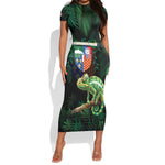 Reunion Island Short Sleeve Bodycon Dress Furcifer Pardalis LT15