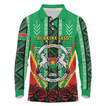 Personalised Afro Burkina Faso Long Sleeve Polo Shirt Coat Of Arms With Rose
