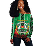 Personalised Afro Burkina Faso Off Shoulder Sweater Coat Of Arms With Rose