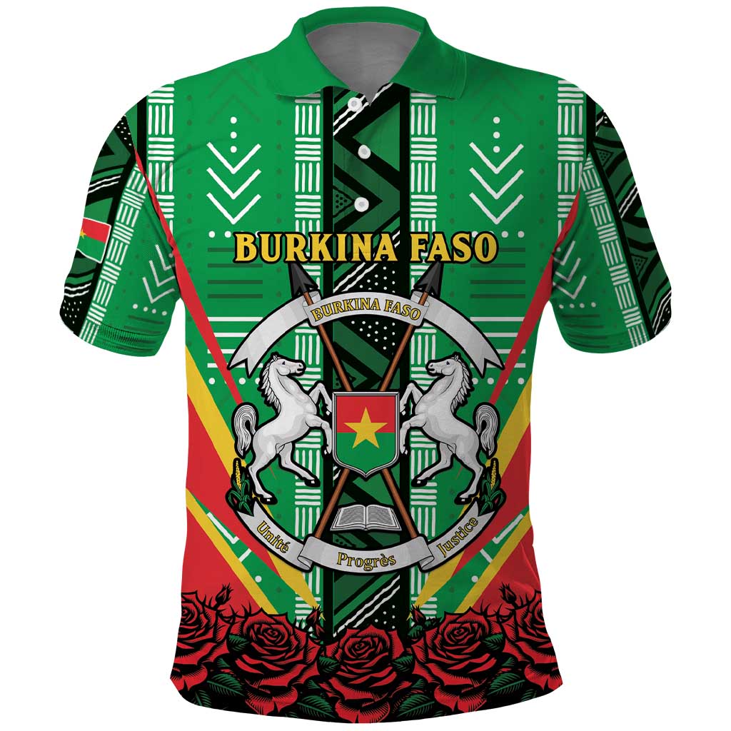 Personalised Afro Burkina Faso Polo Shirt Coat Of Arms With Rose