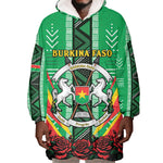 Personalised Afro Burkina Faso Wearable Blanket Hoodie Coat Of Arms With Rose