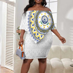 Cape Verde African Tribal Pattern Off Shoulder Short Dress Chest Arm Tattoo
