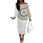 Cape Verde African Tribal Pattern Off The Shoulder Long Sleeve Dress Chest Arm Tattoo