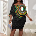 Ivory Coast African Tribal Pattern Off Shoulder Short Dress Chest Arm Tattoo