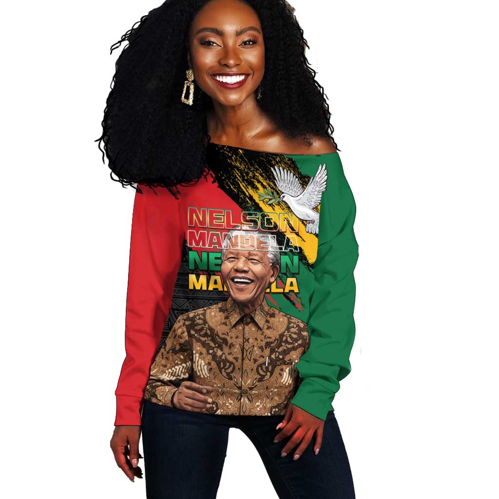 Nelson Mandela Day Off Shoulder Sweater Pan African Flag - African Pride