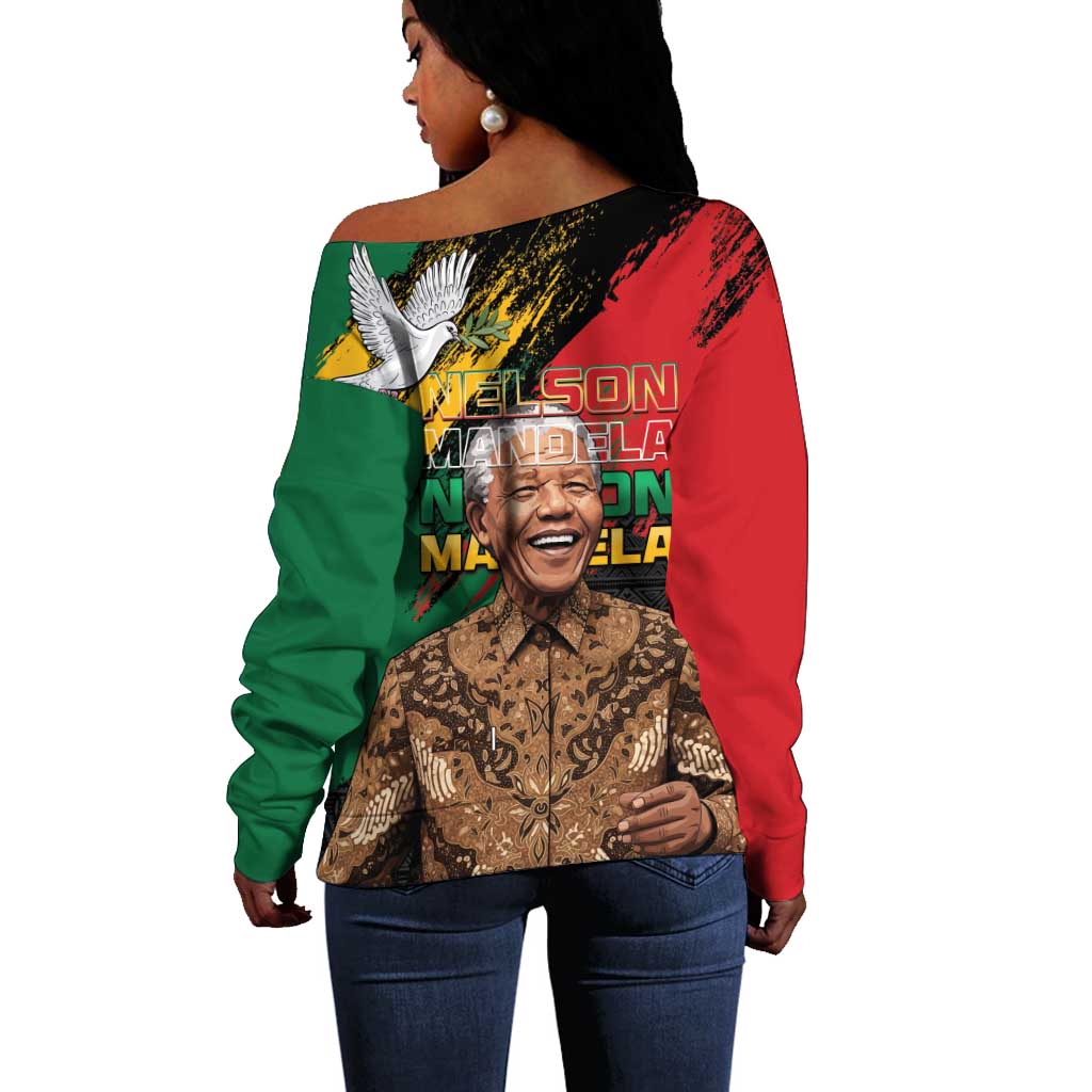 Nelson Mandela Day Off Shoulder Sweater Pan African Flag - African Pride