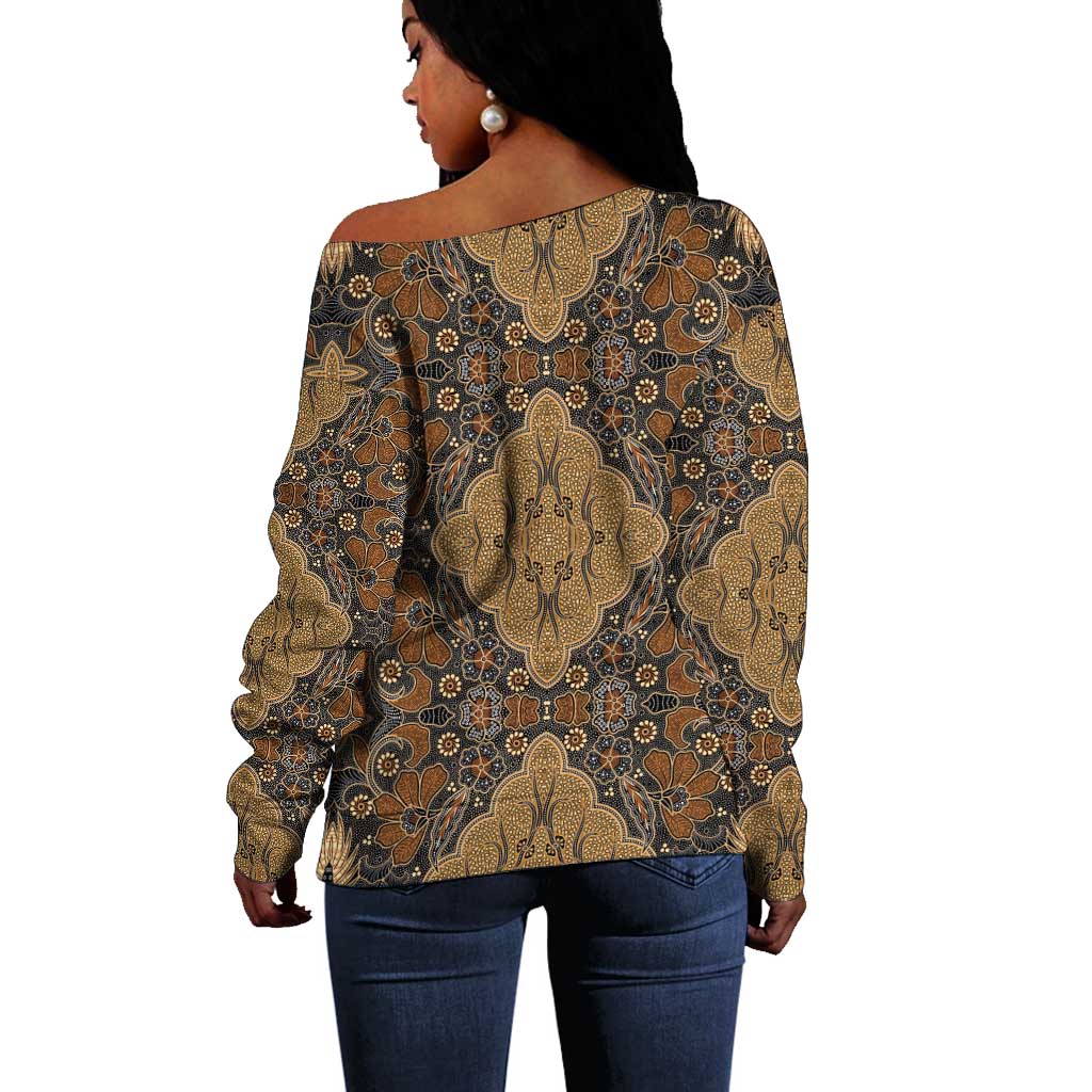 Madiba Nelson Mandela Batik Off Shoulder Sweater Earthy Brown Indonesia Heritage - African Pride