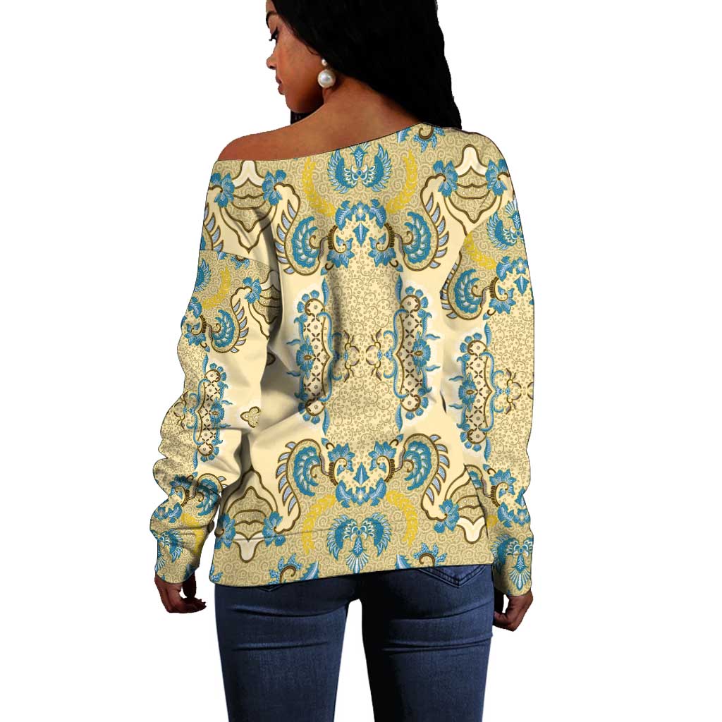 Madiba Nelson Mandela Batik Off Shoulder Sweater Yellow Blue Indonesia Heritage - African Pride