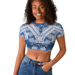 Indonesia Javanese Batik Nelson Mandela Madiba Blue Raglan Cropped T shirt - African Pride