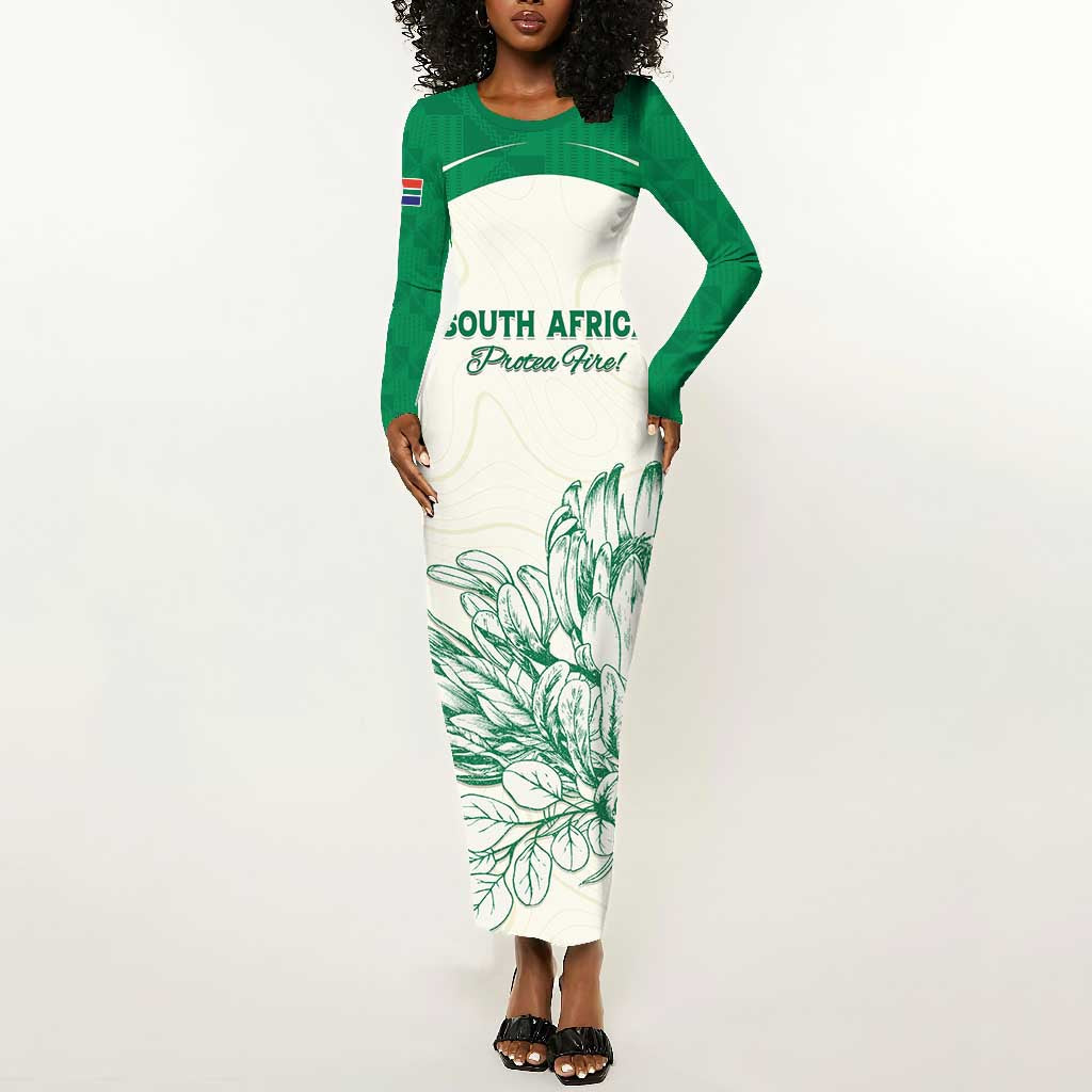 Custom South Africa Cricket Long Sleeve Bodycon Dress We Are Champions - African Pride