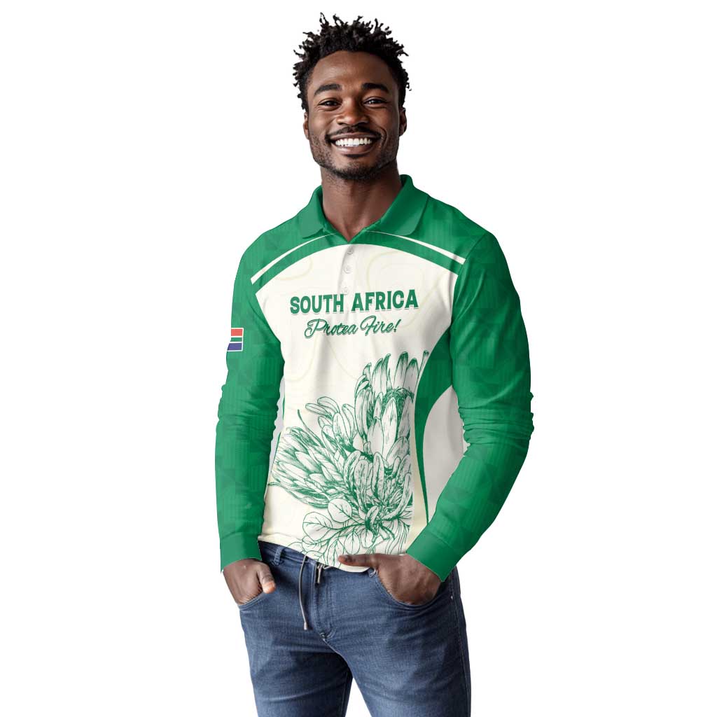 Custom South Africa Cricket Long Sleeve Polo Shirt We Are Champions - African Pride