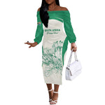 Custom South Africa Cricket Off The Shoulder Long Sleeve Dress We Are Champions - African Pride