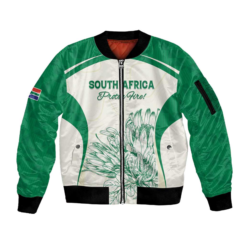 Custom South Africa Cricket Sleeve Zip Bomber Jacket We Are Champions - African Pride