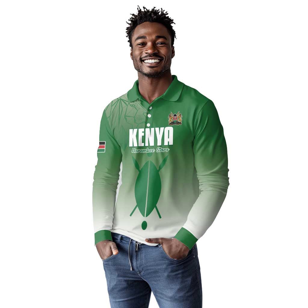 Custom Kenya Football Long Sleeve Polo Shirt Go Harambee Stars - African Pride