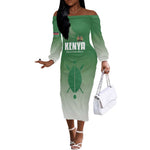 Custom Kenya Football Off The Shoulder Long Sleeve Dress Go Harambee Stars - African Pride