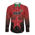 Custom Kenya Football Long Sleeve Button Shirt Harambee Harambee Stars - Red Jersey - African Pride