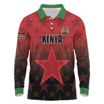 Custom Kenya Football Long Sleeve Polo Shirt Harambee Harambee Stars - Red Jersey - African Pride