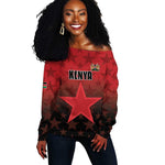 Custom Kenya Football Off Shoulder Sweater Harambee Harambee Stars - Red Jersey - African Pride