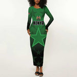 Custom Kenya Football Long Sleeve Bodycon Dress Harambee Harambee Stars - Green Jersey - African Pride