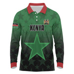 Custom Kenya Football Long Sleeve Polo Shirt Harambee Harambee Stars - Green Jersey - African Pride