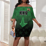 Custom Kenya Football Off Shoulder Short Dress Harambee Harambee Stars - Green Jersey - African Pride